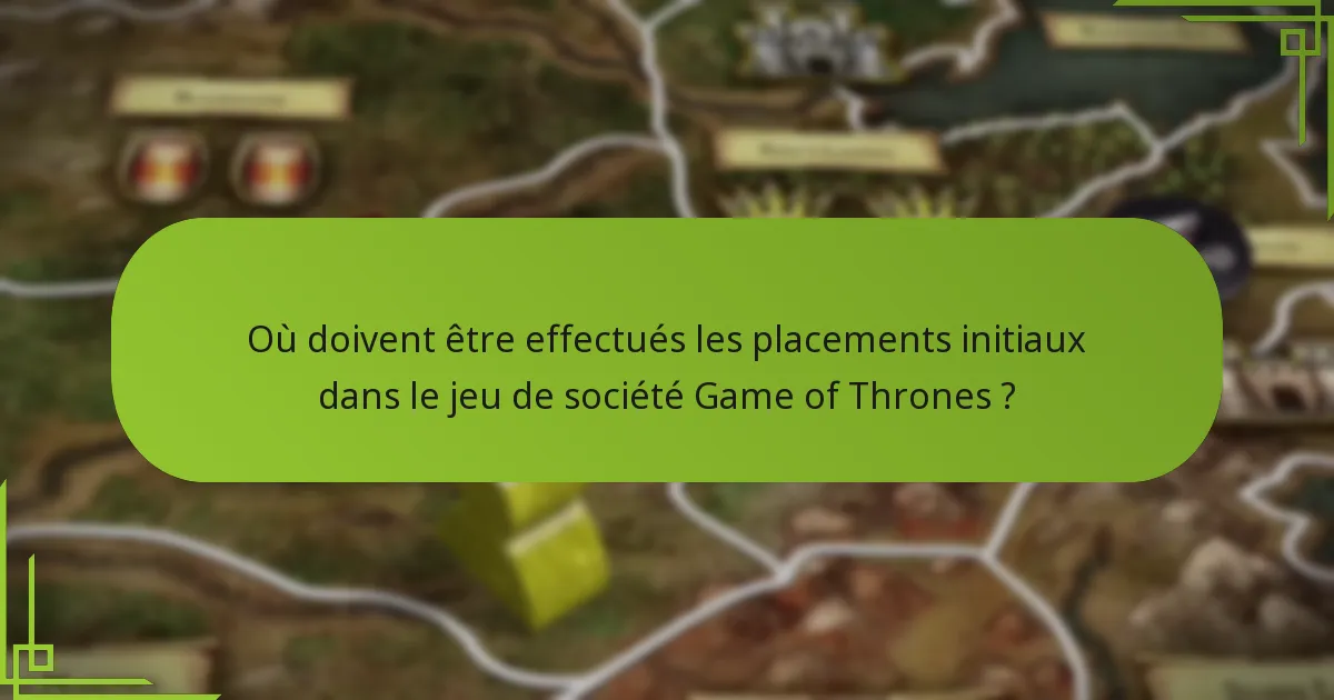 Où doivent être effectués les placements initiaux dans le jeu de société Game of Thrones ?